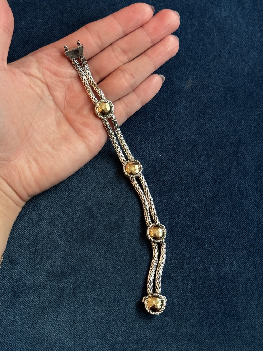 Vintage John Hardy 925 -18k Two-Tone Hammered Circle Chain bracelet